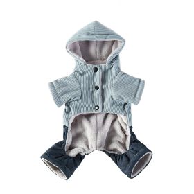 Corduroy Pet Four-legged Hooded Fleece Lined Coat (Option: Blue Feet With Denim-XXL)